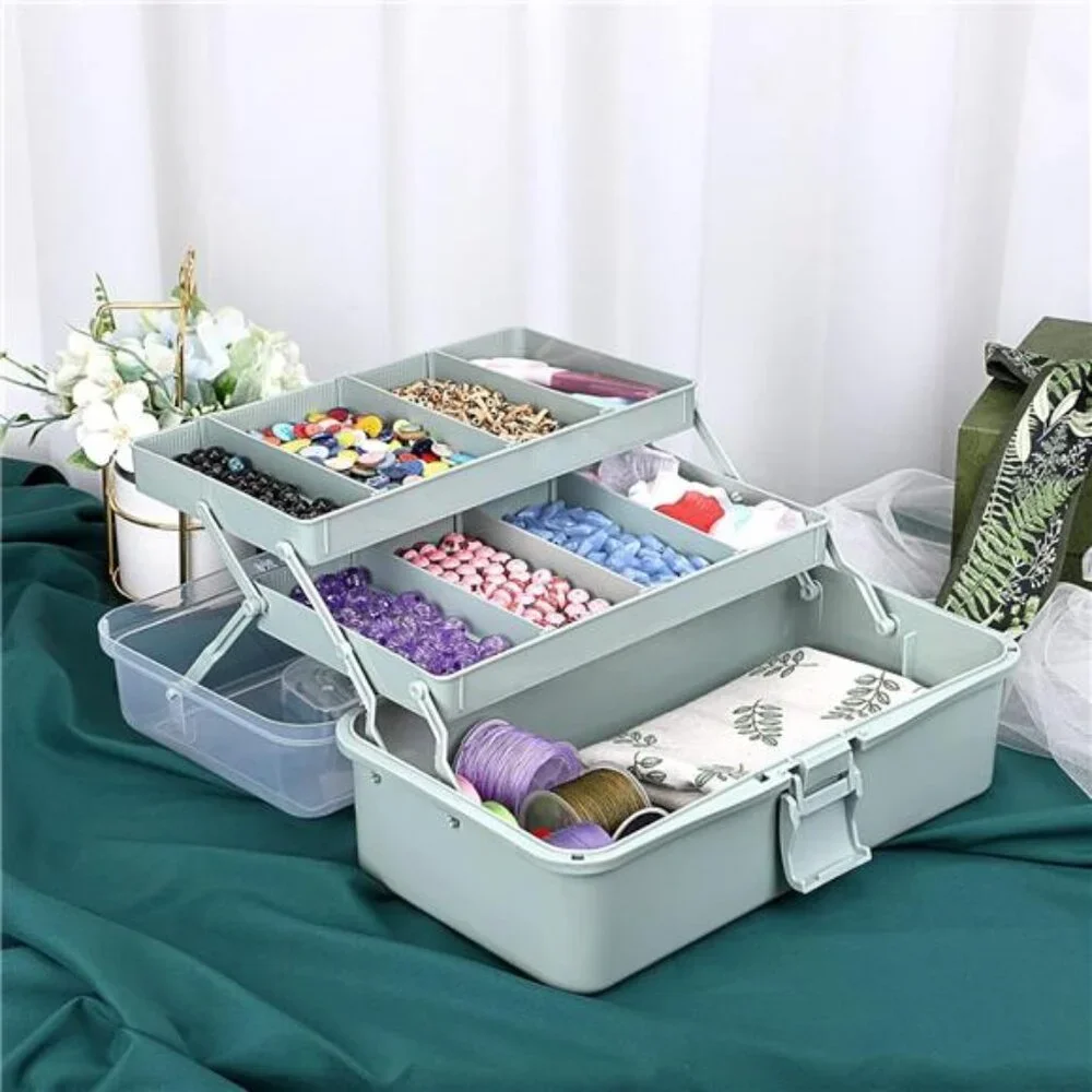 3-Layer Plastic Dividing Storage Craft Organizer with Adjustable Spacers